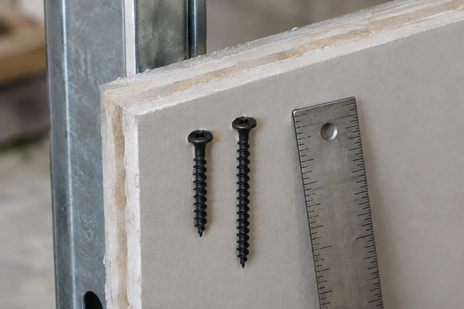 Fine thread, coarse thread and drill-point drywall screws side by side, showing their threads and tips