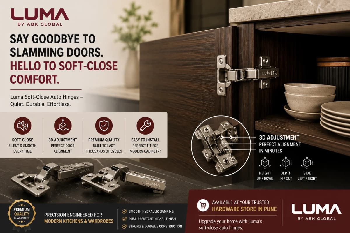 Soft close cabinet auto hinges with adjustment for kitchen and wardrobe cabinets